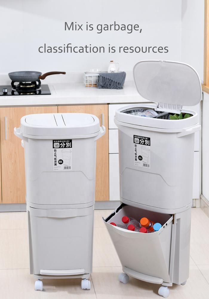 Plastic Indoor Home Kitchen Recycling Bin 3 Compartments Recycle Trash Cans