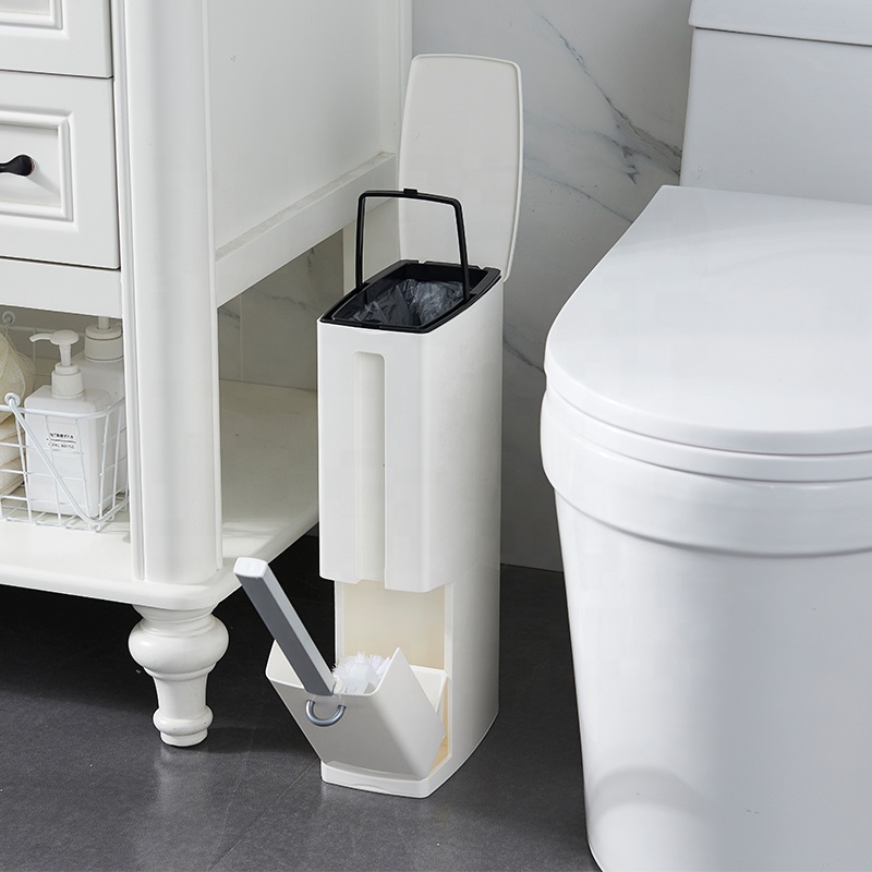 Plastic Trash Can Bathroom Toilet Brush Holder Tissue Box Holder - 3 in 1