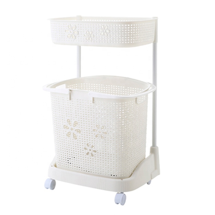 Gold Supplier Hotel Bathroom Plastic Three-tier Combined Laundry Basket with Wheels