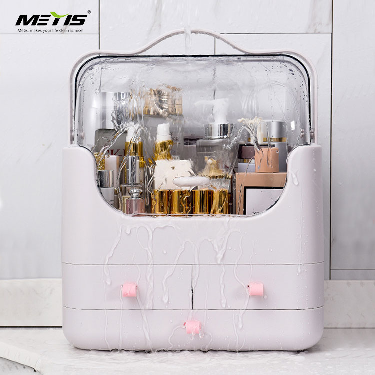 2019 new design big capacity dust-proof waterproof plastic cosmetic storage box with lid and handle
