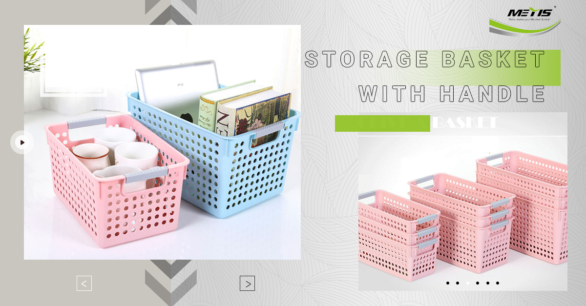 Plastic storage basket with handle