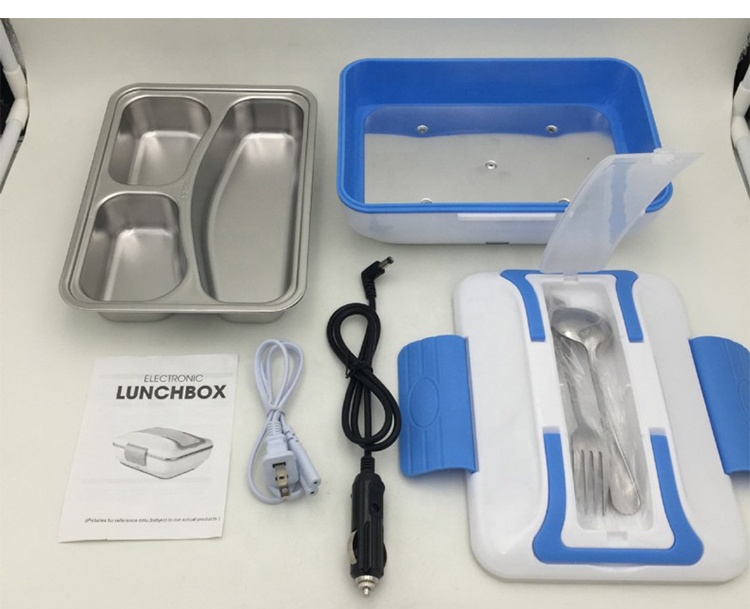 Official and household car usage stainless steel 12V electric lunch box with spoon