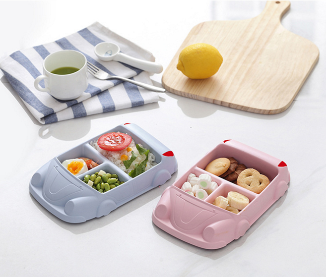 School lunch tray Bamboo fiber PP material colorful kids meal tray car shape plates dish for baby children