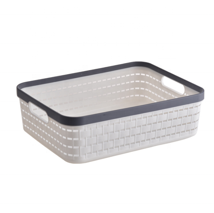 Household design large square plastic handle storage basket