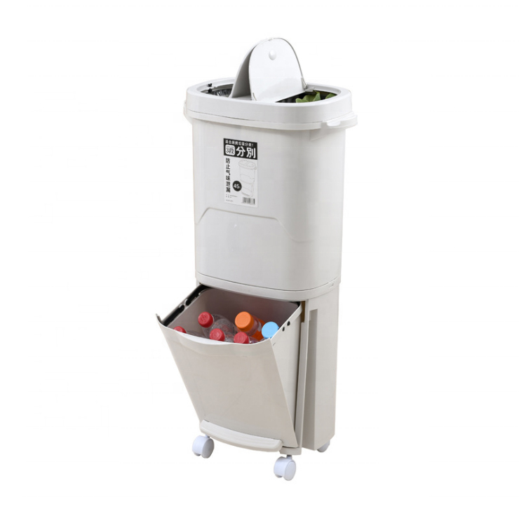38L Larger Capacity 2 Layers Trash Cans Wet and Dry Garbage Sorting Buckets Metis A7050-1