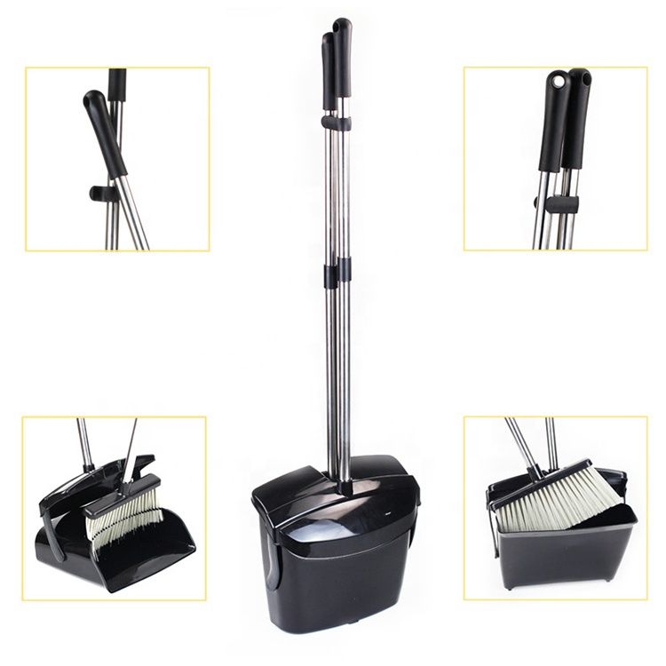 High Quality Extension And Telescopic Long Handle Kitchen Folding Dust-proof Broom And Dustpan Set SS002-1-6