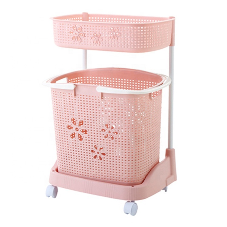 Gold Supplier Hotel Bathroom Plastic Three-tier Combined Laundry Basket with Wheels